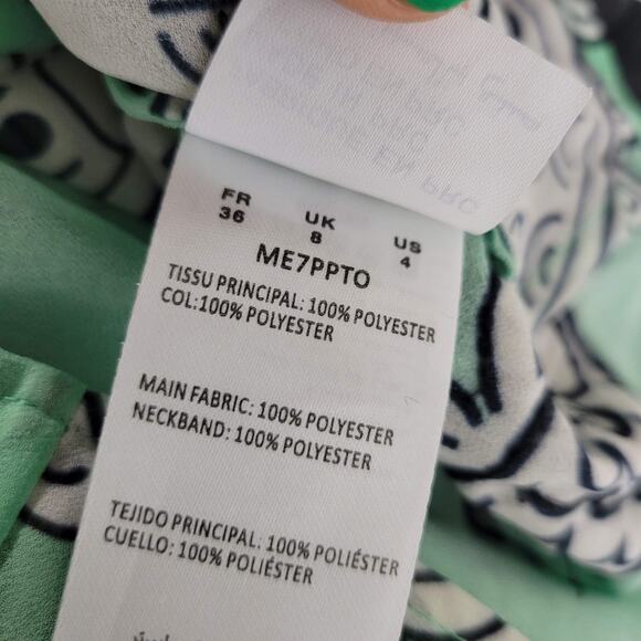 Manoush Chiffon Blouse Green Sequins Top Sheer Pastel Paisley Black Bow Size 4 - Picture 10 of 14